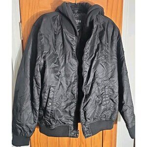 GUESS Mens Black Lightweight Jacket XL Removable Hood Full Zip (HL229)
